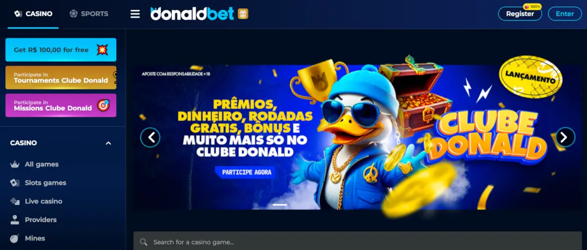 Características do site Donald bet